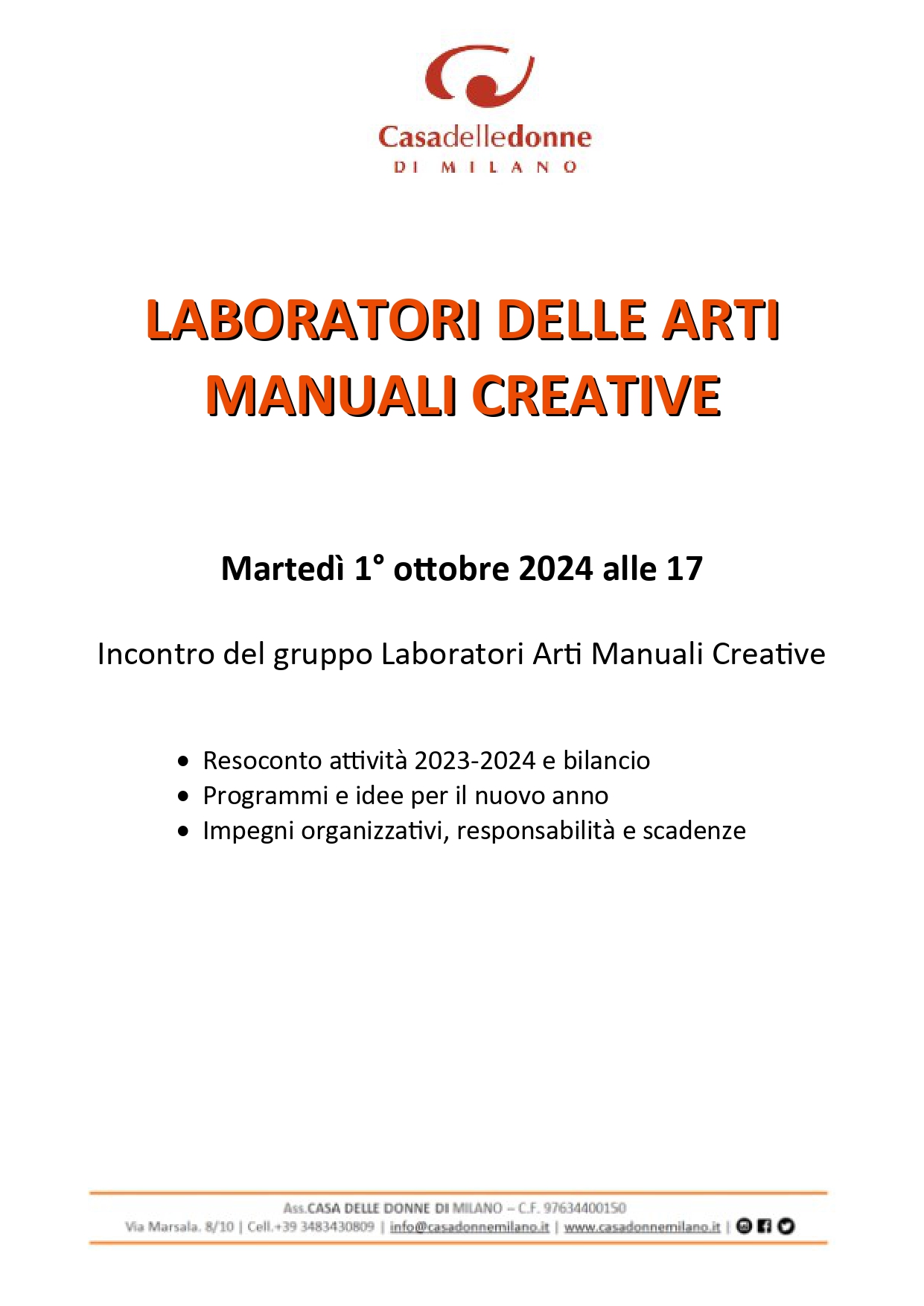 Incontro del Gruppo Laboratori delle Arti Manuali Creative @ Casa delle Donne di Milano