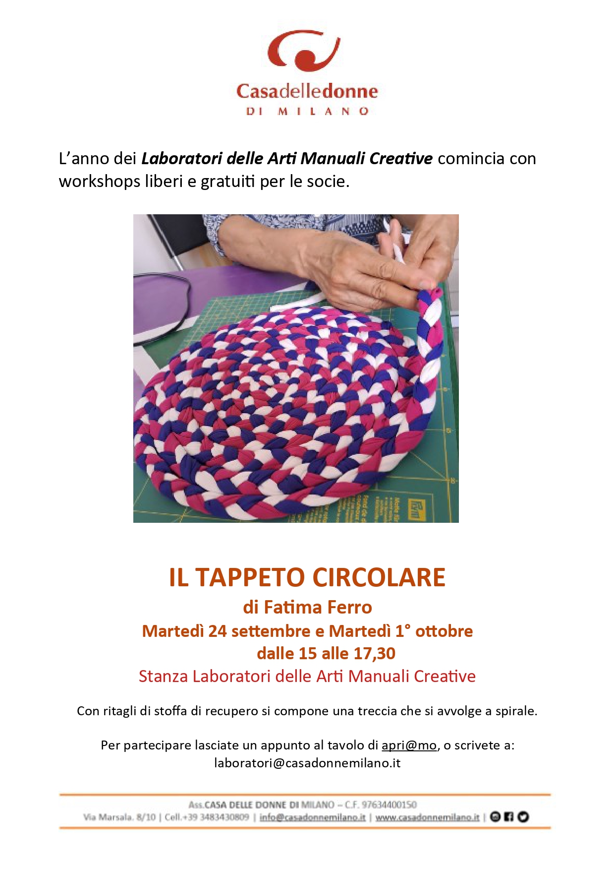 Workshop "Il tappeto circolare" di Fatima Ferro @ Casa delle Donne di Milano