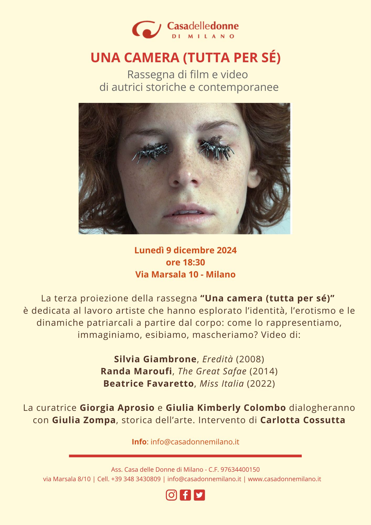 Proiezione di film e video della rassegna "Una camera (tutta per sé)" curato da Giorgia Aprosio con la collaborazione di Giulia Kimberly Colombo @ Casa delle Donne di Milano