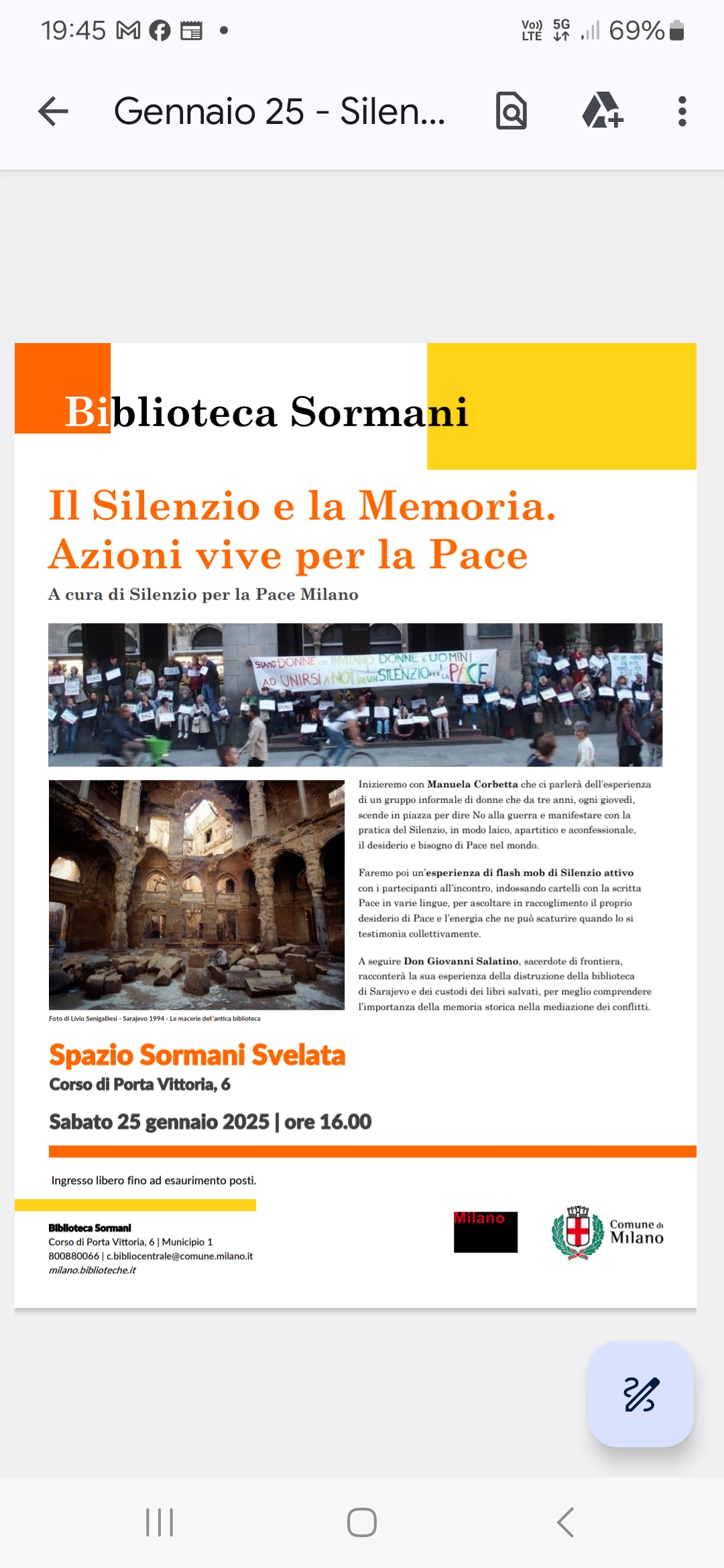 Il Silenzio e la Memoria - Azioni vive per la pace @ Spazio Sormani Svelata